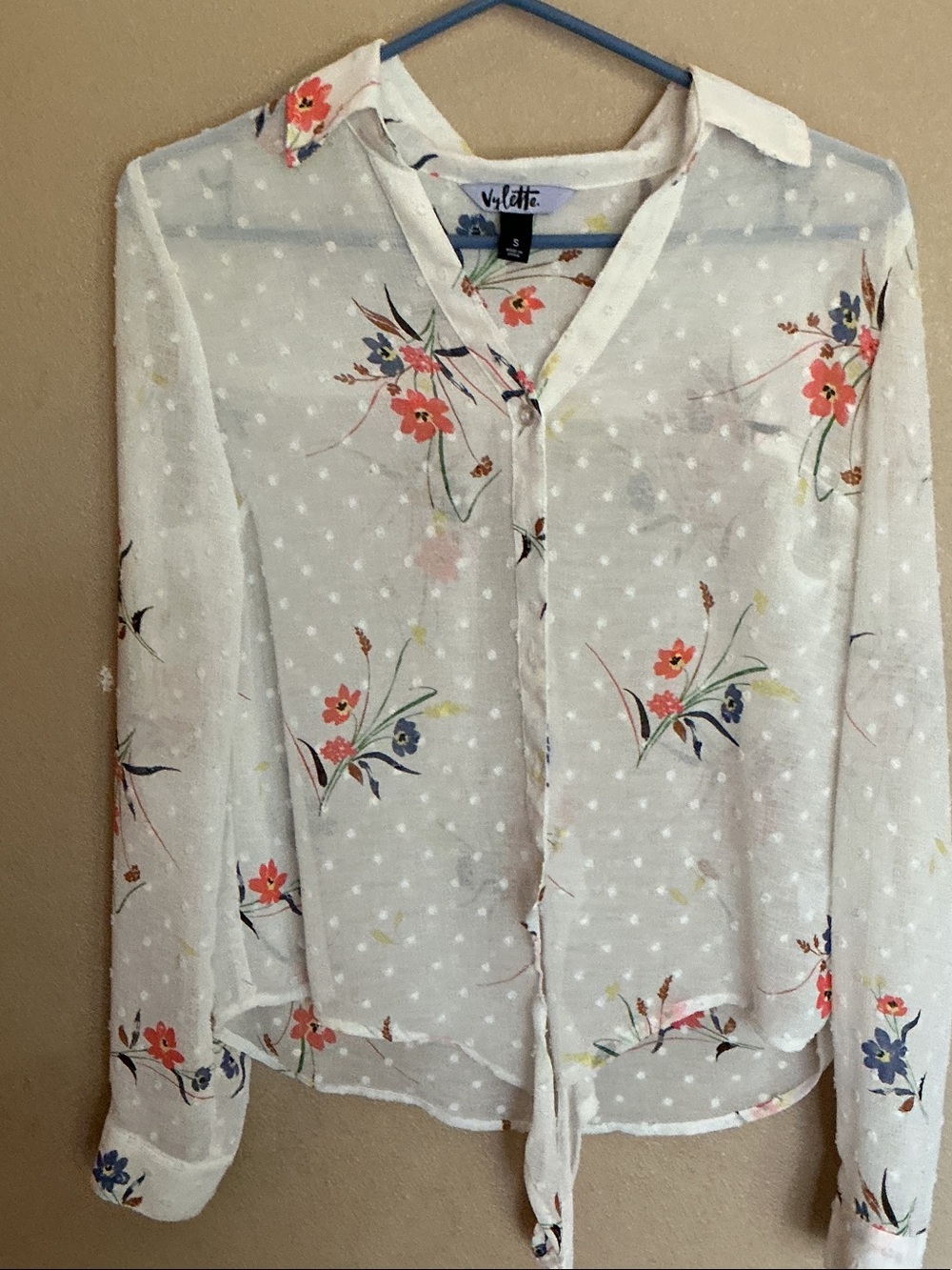 Violette White Floral Sheer Button-Front Blouse